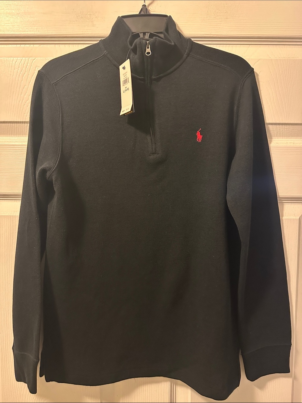 NWT Boyโs Polo Ralph Lauren Black Half-Zip Pullover - Size Large (14-16)